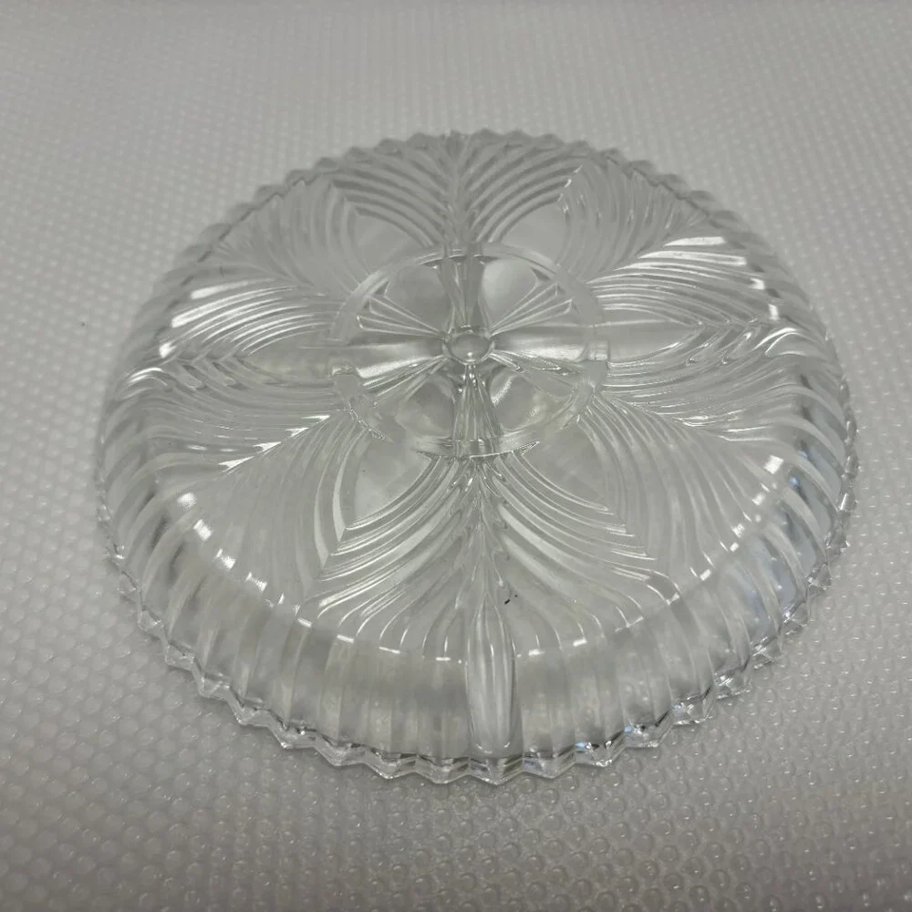 Heavy Lead Crystal Vintage Scalloped 4 section serving dish 7